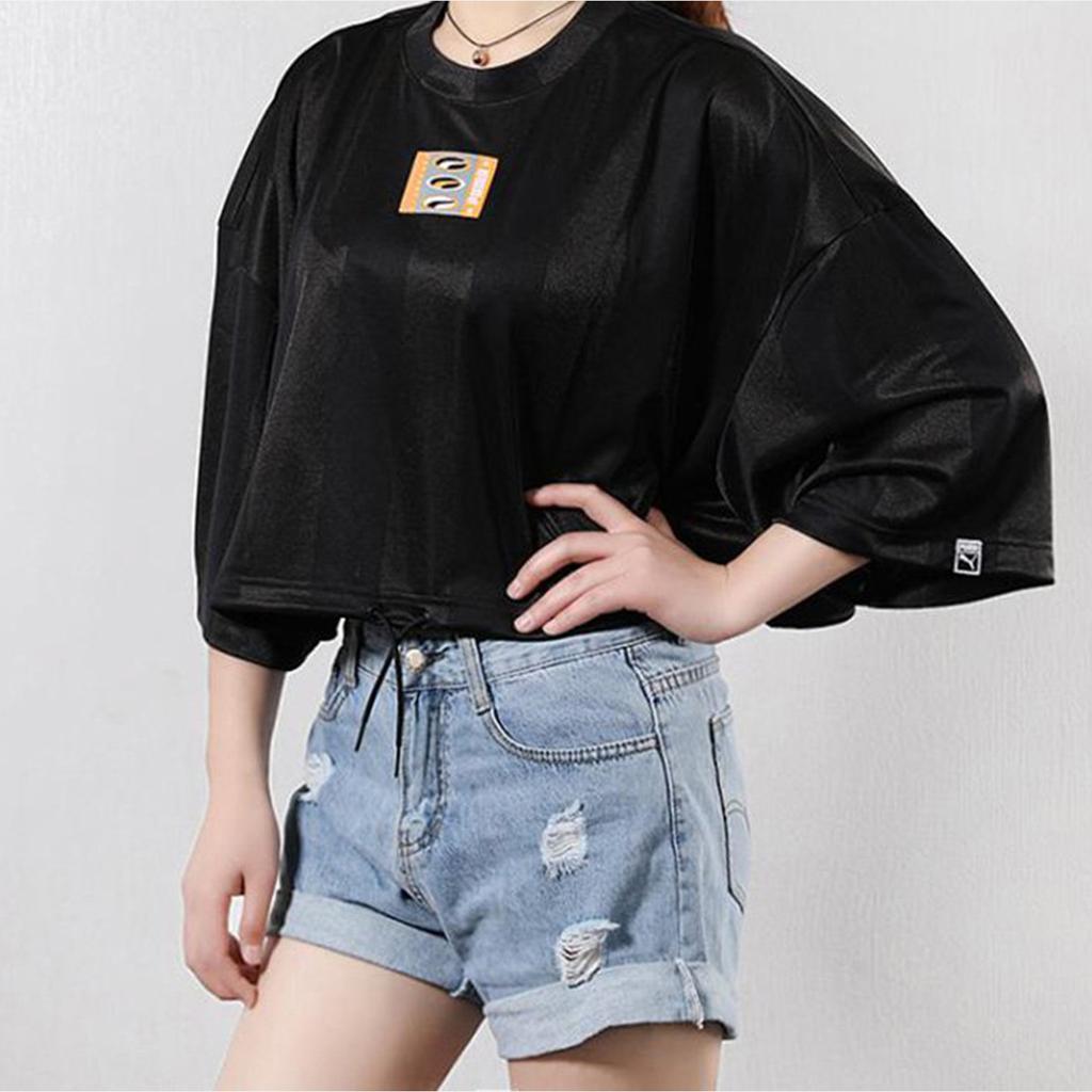 Puma Casual Sporty High Waist Loose Half Sleeve T-Shirt Women Tops Black 579523-01