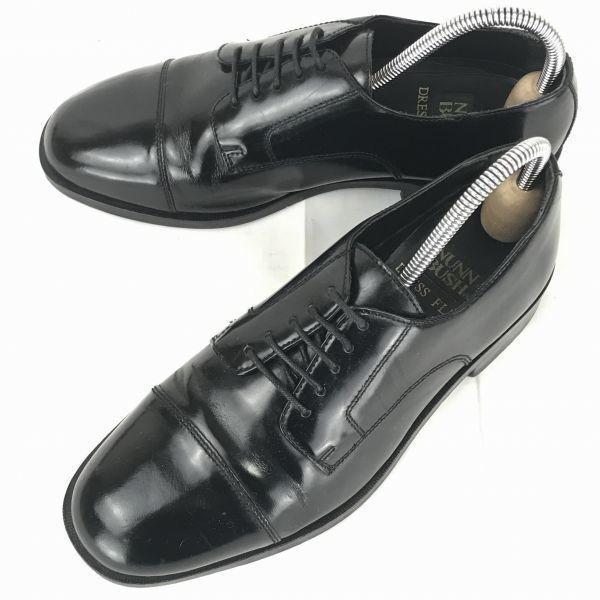80s Vintage NUNN BUSH leather straight tip business shoes black size 7 (25.0) Goodyear welt(USED)