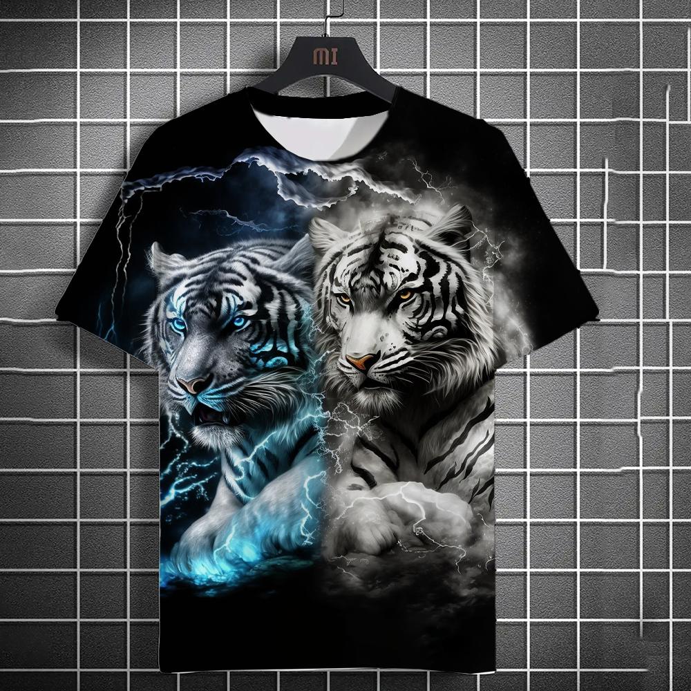 Animal Men's T-shirt 3d Tiger Print Men's Tops Casual Short Sleeve Simple T-shirt Summer Round Neck T-shirt Men's Ultra Clothing