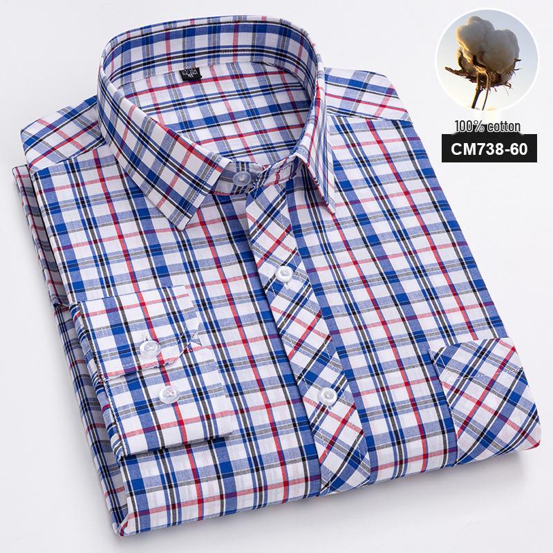 Men's 100% Cotton Plaid Long Sleeve Shirt - Casual Spring/Summer Style