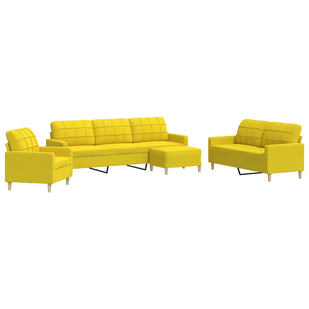 4 Piece Sofa Set with Footstool Light Yellow Fabric