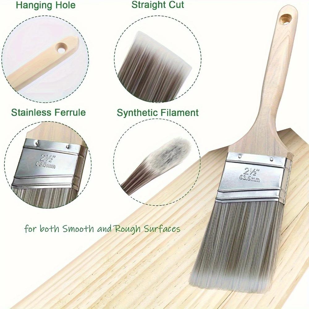 5Pcs Paint Brushes Set Sash Brushes Soft Tapered Filament Wood Stain Brushes for Walls Cabinets and Fences