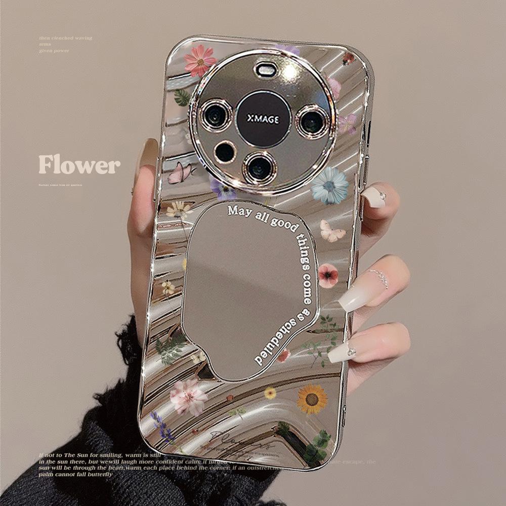 Mirror Phone Case for iPhone 16 11 13 14 for 16 Pro 12 13 15 16 Pro Max for Samsung A15 A16 A35 A55 Cute Cloud Flower Puppy Electroplated Phone Case