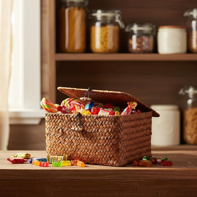 Nachhaltiger handgewebter Aufbewahrungskorb mit Deckel Bonboniere Arbeitsplatten-Organisation Naturfaser-Design Organizer