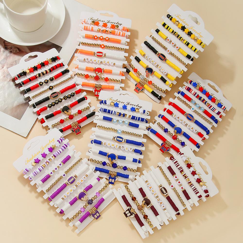 Themed Bracelet Set, Letter Beaded Bracelets with Alloy Pendant, Fashion Sports Hand Jewelry