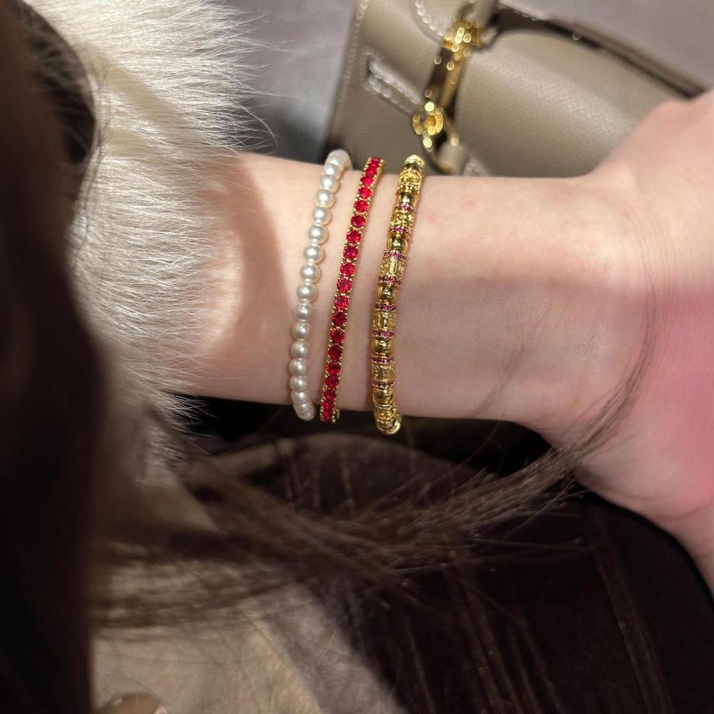 2025 Luxurious Red Diamond Ruby Bracelet for Women: Elegant Chinese Style Bangle