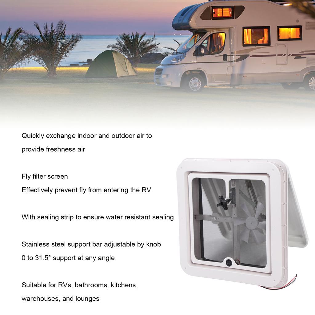 13.39 X 13.39 In RV Roof Vent with Fly Screen and Support Rod Tight Sealing Water Resistant Motorhome Ceiling Vent Fan