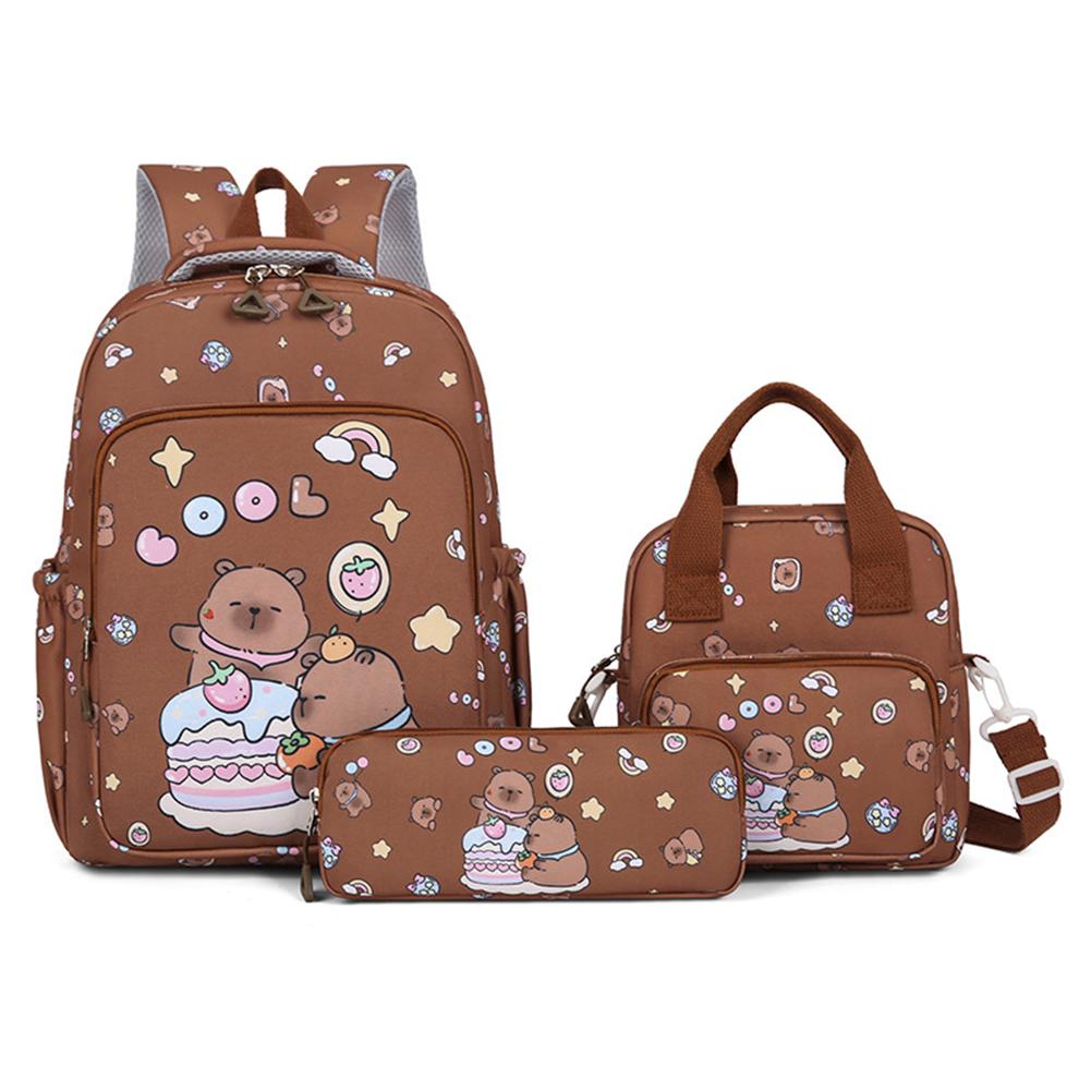 3PCS Set Capybara School Bags for Girls Primary Schoolbag Cartoon Backpack Set Rucksack Bagpack Kids Cute Children Book Bags