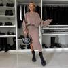 2024 Autumn One-Shoulder Batwing Sleeve Sweatshirt & Vest Dress Set for Women