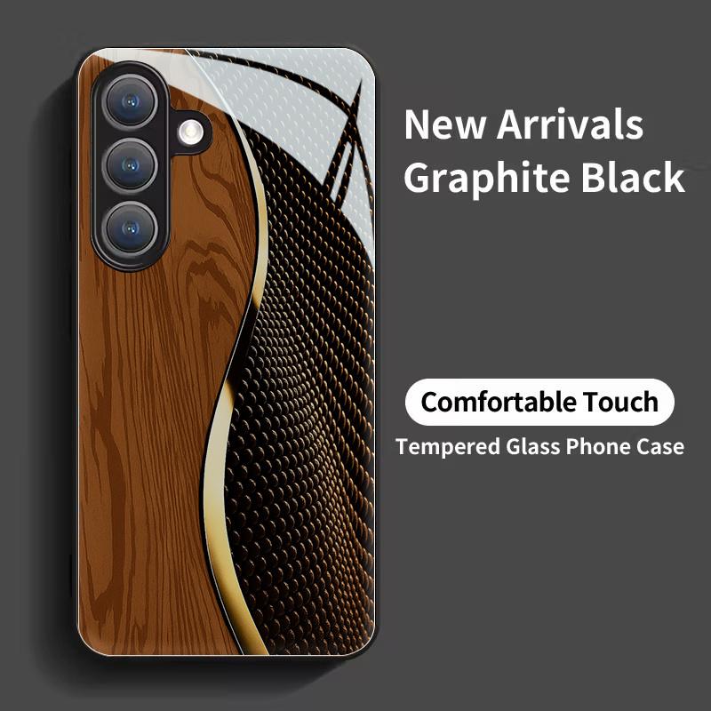 Wood grain and gold curved texture glass phone case suitable for Samsung Galaxy S26 S25 S24 S22 S21 S20 FE/Ultra/Plus anti drop