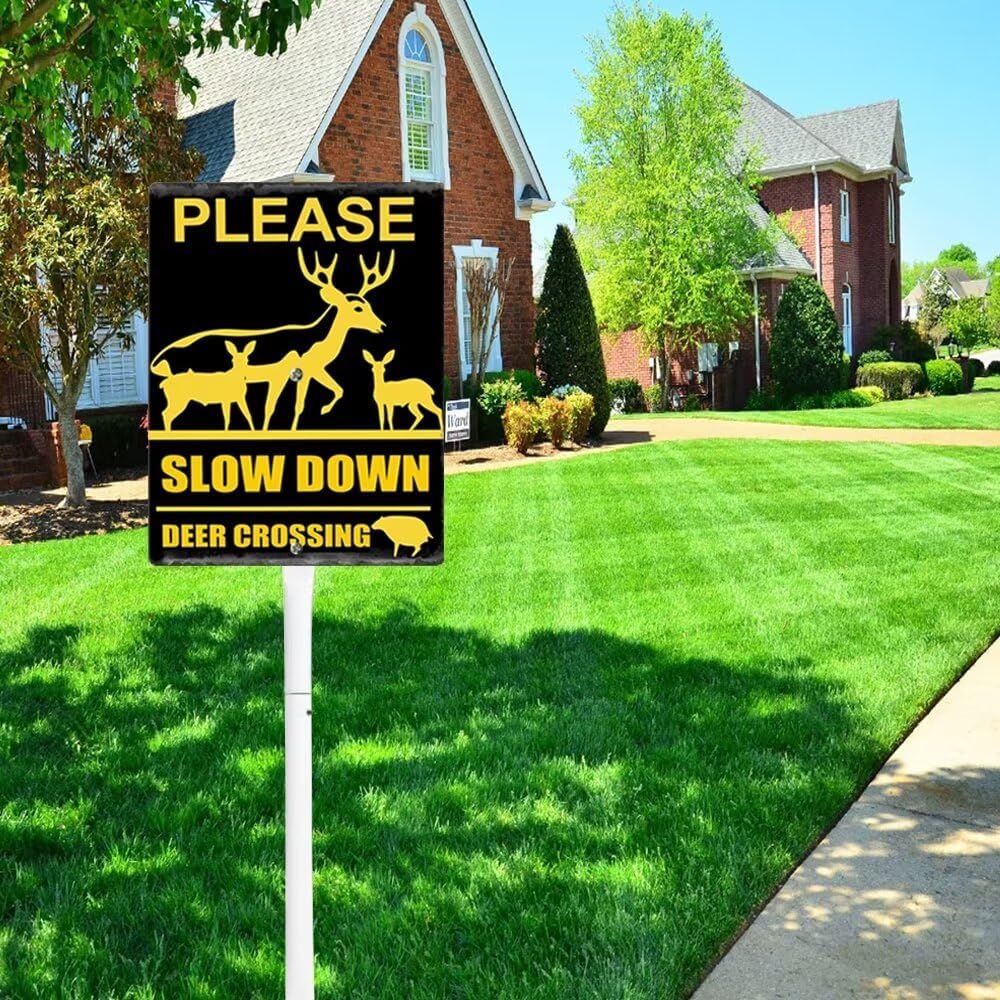 Deer Crossing Sign for Yard,Please Slow Down Sign With Stake,Outdoor 8" X 12" Wildlife Sign Aluminum Safety Sign for Street Neighborhood Driveway