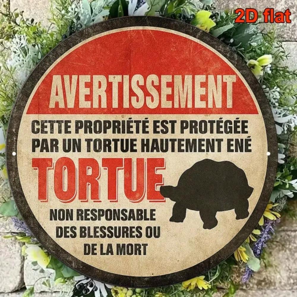 Angry Turtle Warning Metal Sign Funny Farmhouse Wall Decor Vintage Garden Office Round 20cm French Tin Plaque
