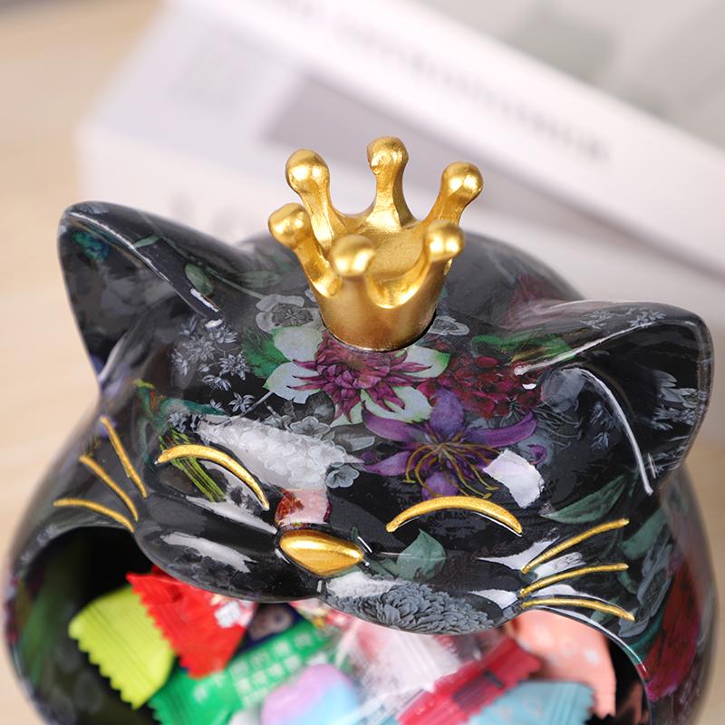 Graffiti Big Mouths Cat Figurine Resin Animal Statue Desktop Keys Candy Storage Box Home Entrance Office Living Room Decoration