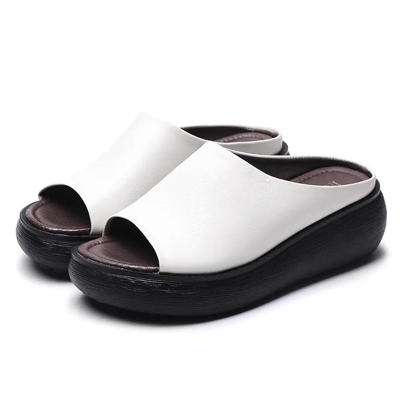 

GKTINOO 2025 Ladies Genuine Leather Thick Sole Slippers Women Sexy High Heel Mules Clogs Peep Toe Platform Shoes Mother Sandals 255