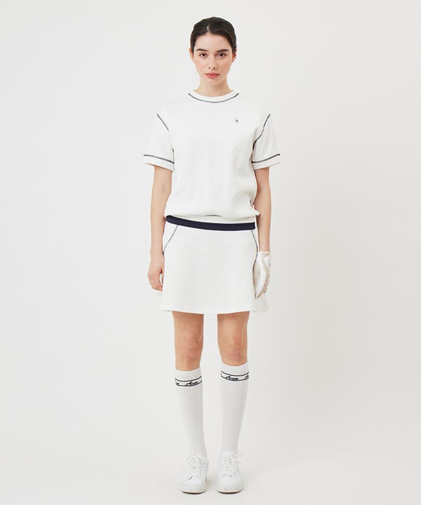 AVEN Stitch Flare Skirt White