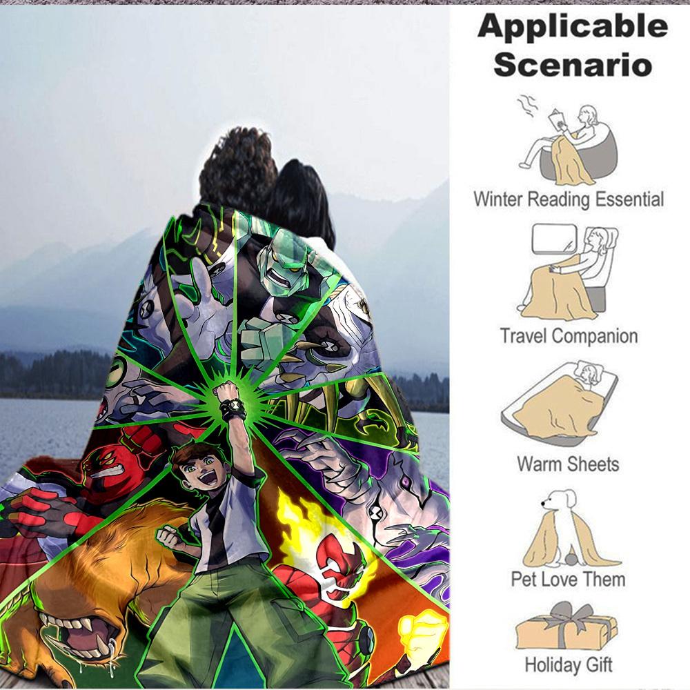 1pc Ben 10 Blanket Lightweight Flannel Throw For Sofa, Bed, Travel, Camping, Livingroom, Office, Couch, Chair, And Bed