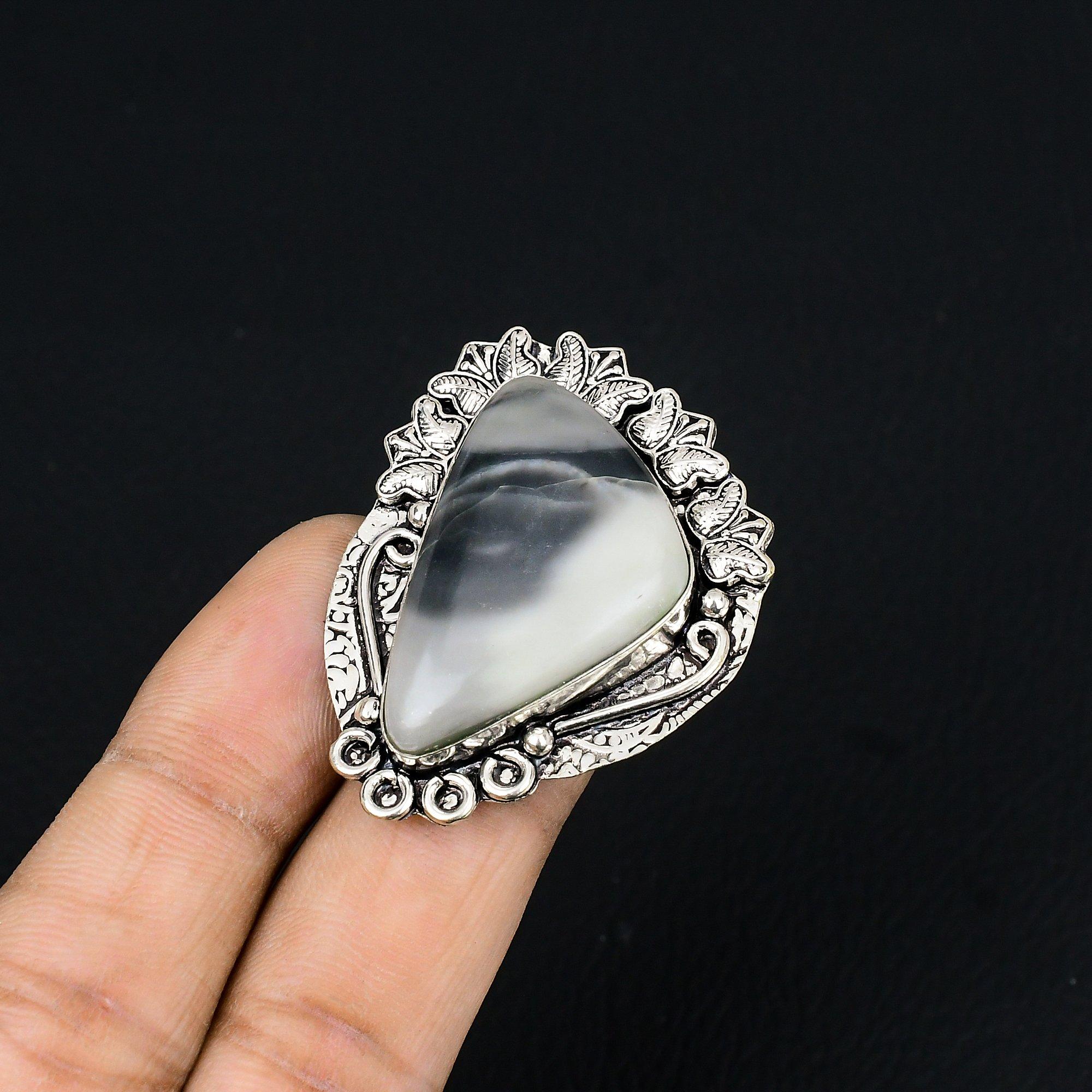 Gift For Women Solitaire Ring Size 9 925 Silver Natural Fume Agate Gemstone 9