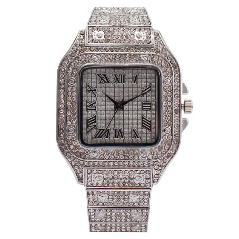 

Hot Sale Fashion Square Diamond Full Diamond Roman Graded Scale Ladies Watch Women s Watch Quartz Watch Silver Gold серебряный