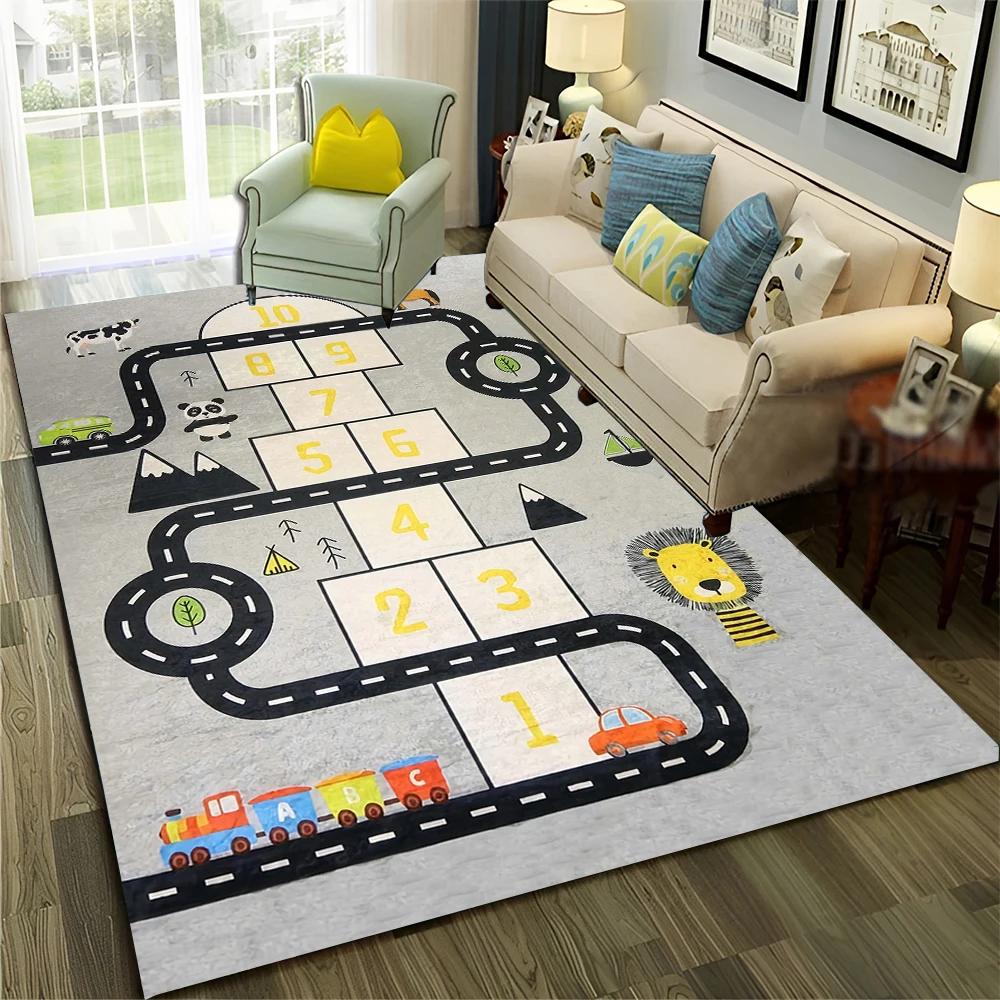 27 Stil Hüpfspiel Kinder Digitale Spiele Junge Mädchen Cartoon Teppich Teppich für Zuhause Wohnzimmer Sofa Fußmatte Dekoration,Rutschfeste Bodenmatte