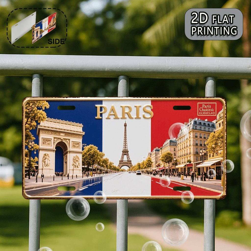 Printing, , Paris Vintage Metal Aluminum Sign License Plate, Decorative Sign (), French Culture Gift, Landmark Architecture So