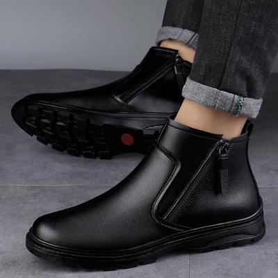 Genuine Leather Mens Causal Shoes Side Zipper Ankle Boots Chelsea Botas Bussiness Wedding Comfy Dress Shoes White Men's Boots