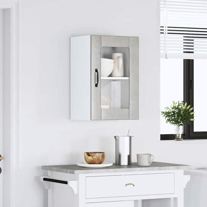VidaXL Armoire murale de cuisine avec porte en verre Lucca gris béton, meuble mural de cuisine, armoires murales avec 853771