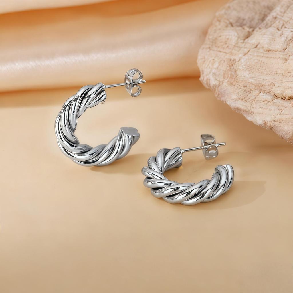 2025 New Style Twisted Titanium Circle Earrings for Women - Low MOQ, Mixed Batch, Dropshipping, Sample Orders Available