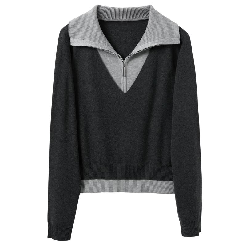Women's Faux Two-Piece Knit Pullover Sweater