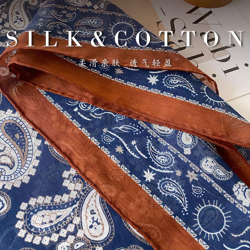 Classic Retro Silk Cotton Silk Scarf, Fashion Temperament, Silk Pure Cotton Square Scarf, High-grade Old Money, Feng Mulberry Silk Blended Silk Scarf.