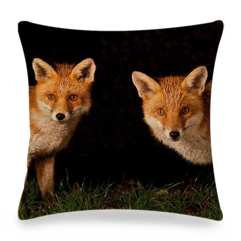 Funny Wild Animals Pattern Decor Cushion Cover 45x45cm Bear Eagle Fox Printed Linen Pillow Cover Home Decor Pillowcase for Couch