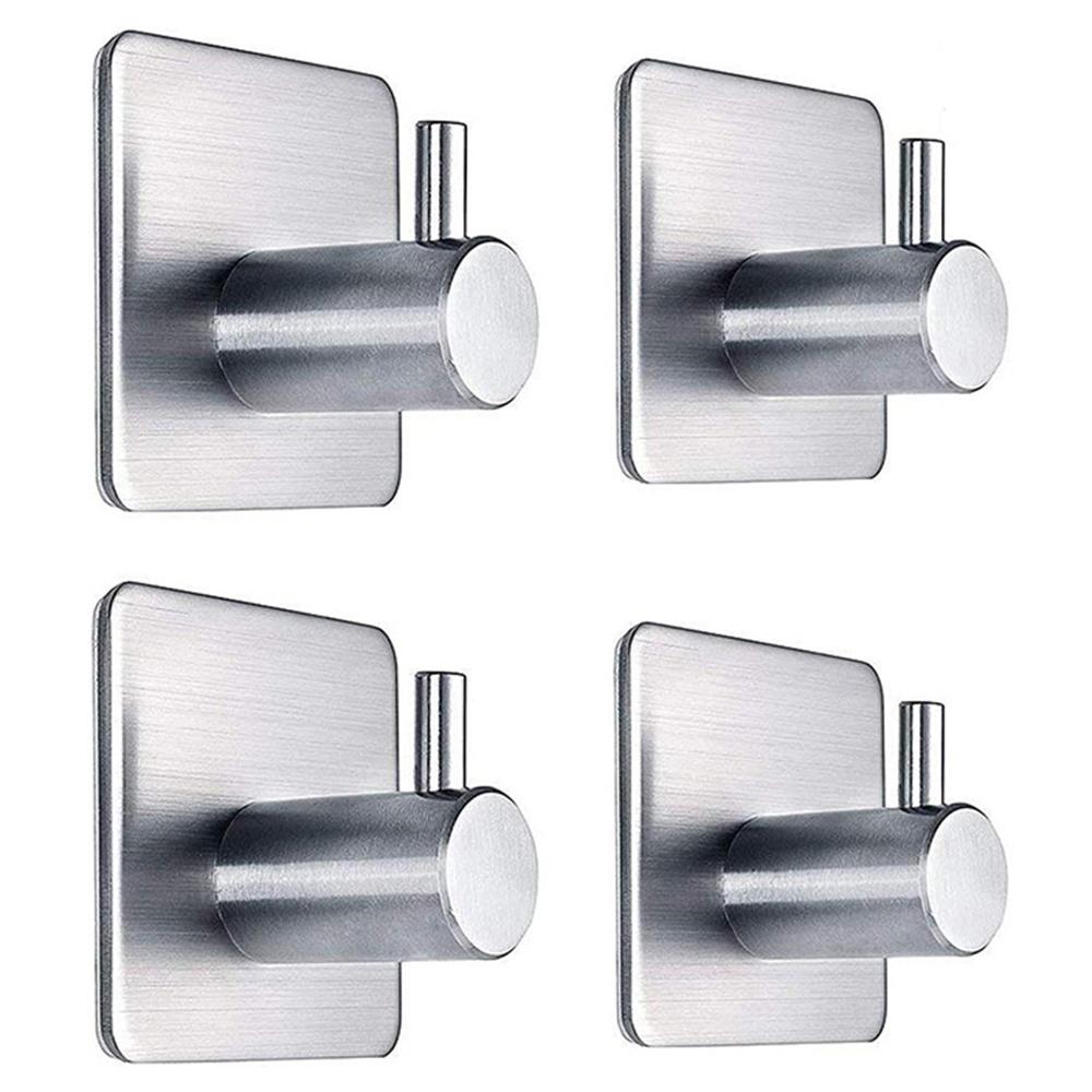 

4Pcs 304 Stainless Steel Adhesive Wall Organizer Hook No Drilling Cylinder Bathroom Towel Hanger Silver