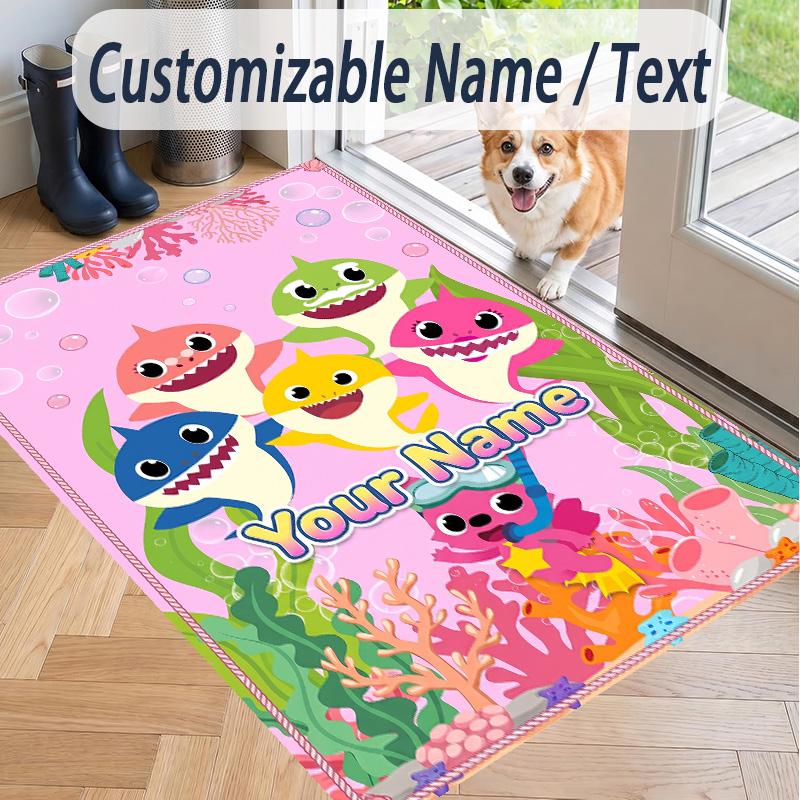 Custom Text Baby Shark Pattern Floor Rug Soft Indoor Carpet Mat Living Room Bedroom