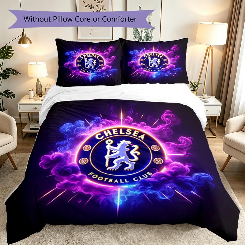 3pcs Chelsea FC Bedding Set for All Season Use, Cozy Printed Bedclothes Suitable For Bedroom Ideal Birthday Gift for Family