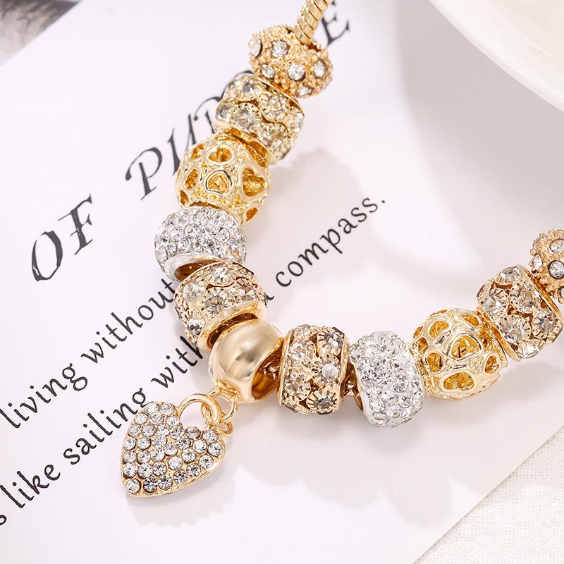 DIY Alloy Large Hole Bead Bracelet Gold Bead String, Popular Bracelet Heart Shaped Pendant Bracelet