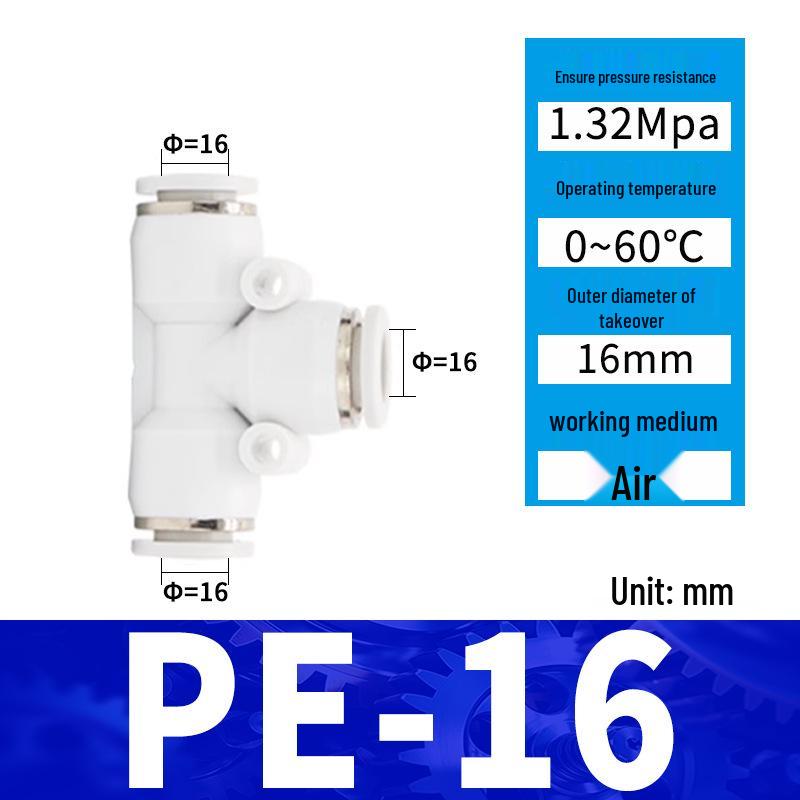 Pneumatic Nylon Air Hose Quick Connect Fittings: PU Straight, PY 5-Way, Cross 4-Way, PZA 3-Way, PE Connector with White/Blue Cap