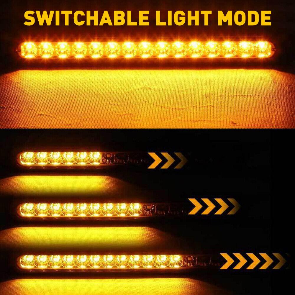 2PCS Amber 12-24V 15LED Flowing Water Turn Signal Light Rear Tail Light Bar Dynamic Flowing Indicator Stop Brake Light for Car