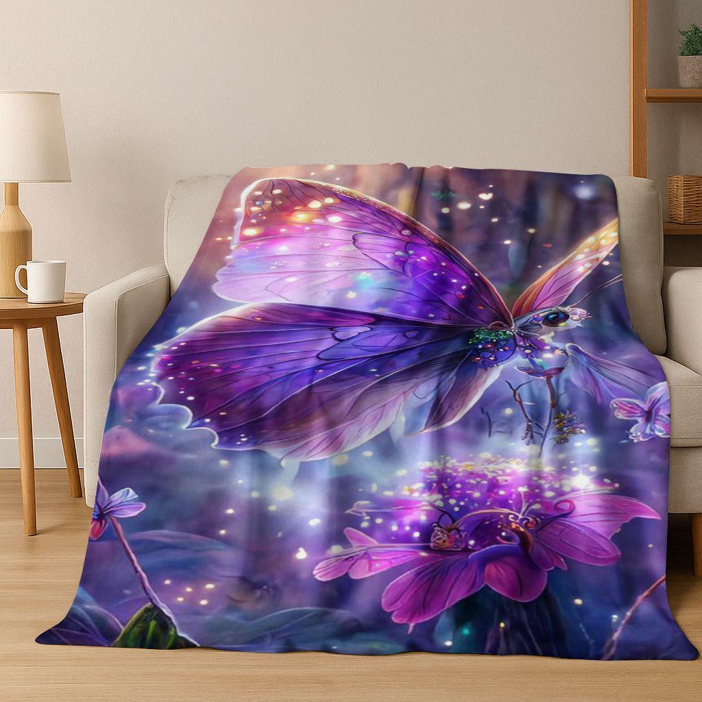 26 Style Dream Butterfly Flower Cartoon Flannel Blanket,Cozy Soft Throw Blanket for Home Bedroom Bed Sofa Picnic Cover Gift Kids