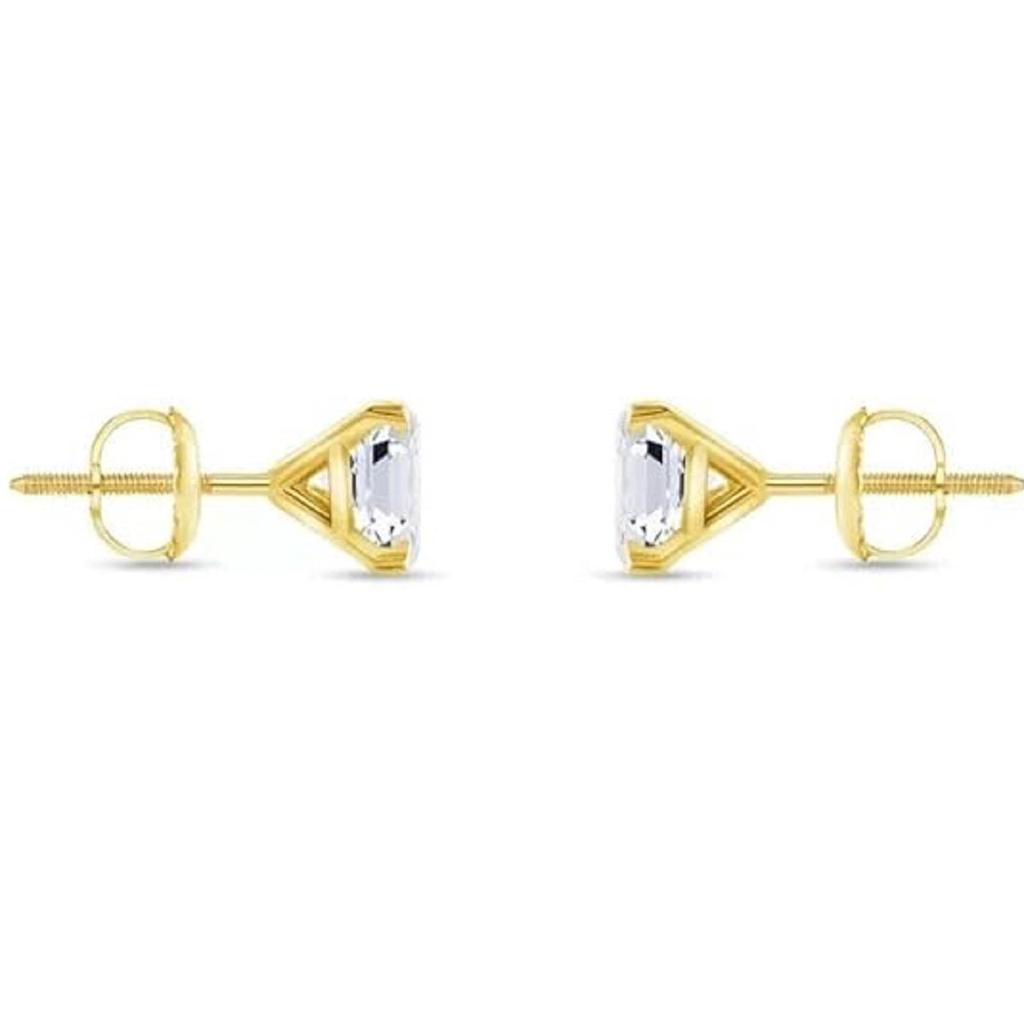 Jewels Prim 6 Ct Asscher Created Diamond Real 14K Yellow Gold Earrings Studs Martini Screw