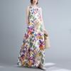 Summer Fashion Dress Women Loose Print Sleeveless Cotton Linen Dress Women's Vest Camisole Dresses