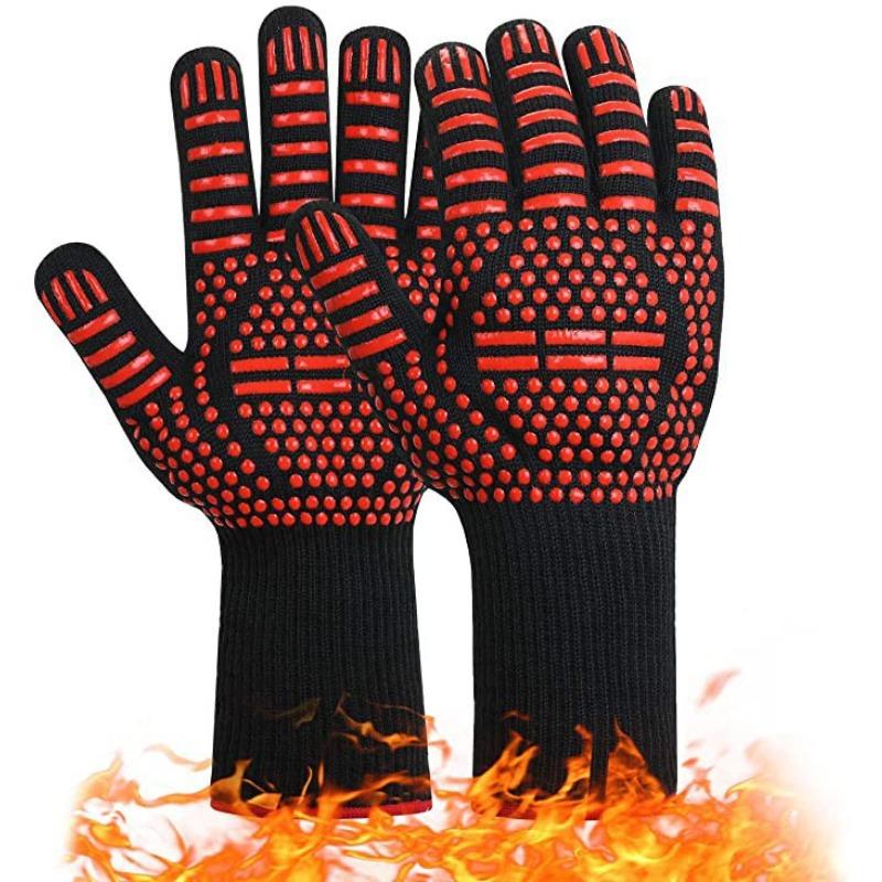 Hitzebeständige 500°C BBQ-Handschuhe - Aramidfaser Silikon, rutschfest, wärmeisolierend, flammhemmend, für Ofen & Küche geeignet