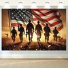 Patriotic American Flag Tapestry Flat Print Soldier Silhouette Sunset Wall Hanging For Living Room Veteran Gift Home Decor