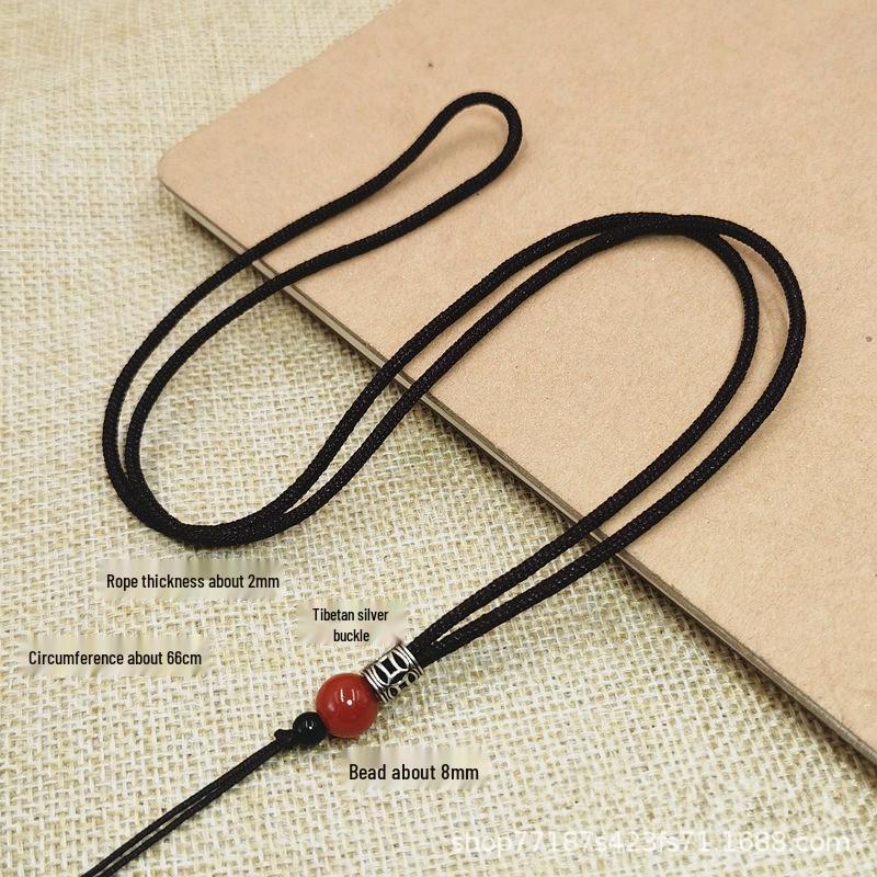 Woven Amber Jade Pendant Necklace with Red Top Bead and Rope Chain