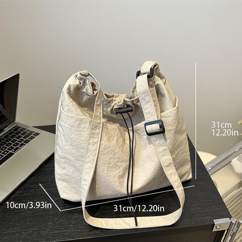 Large-capacity waterproof nylon fabric drawstring pleated single-shoulder bag, travel and leisure crossbody bucket bag A-DH