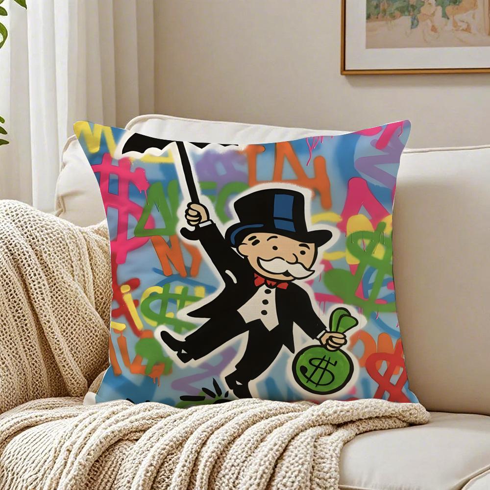 Urban Pop Art DDollar Alec Monopoly Cushion Cover Linen Pillowcase Soft for Sofa Bed Home Room Decor