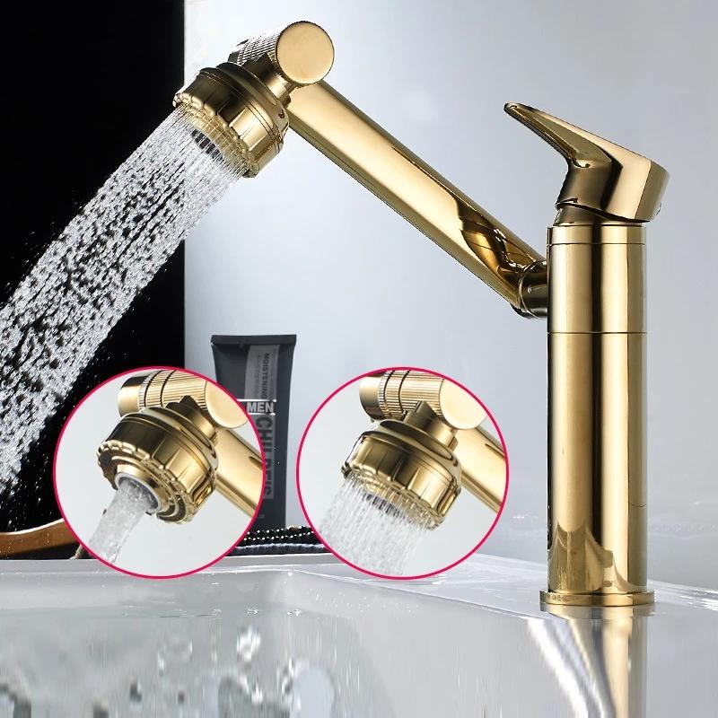 Multifunction Bathroom Faucet Gold Sink Faucet Hot Cold Water Mixer Crane Deck Mounted Universal Water Taps Black White