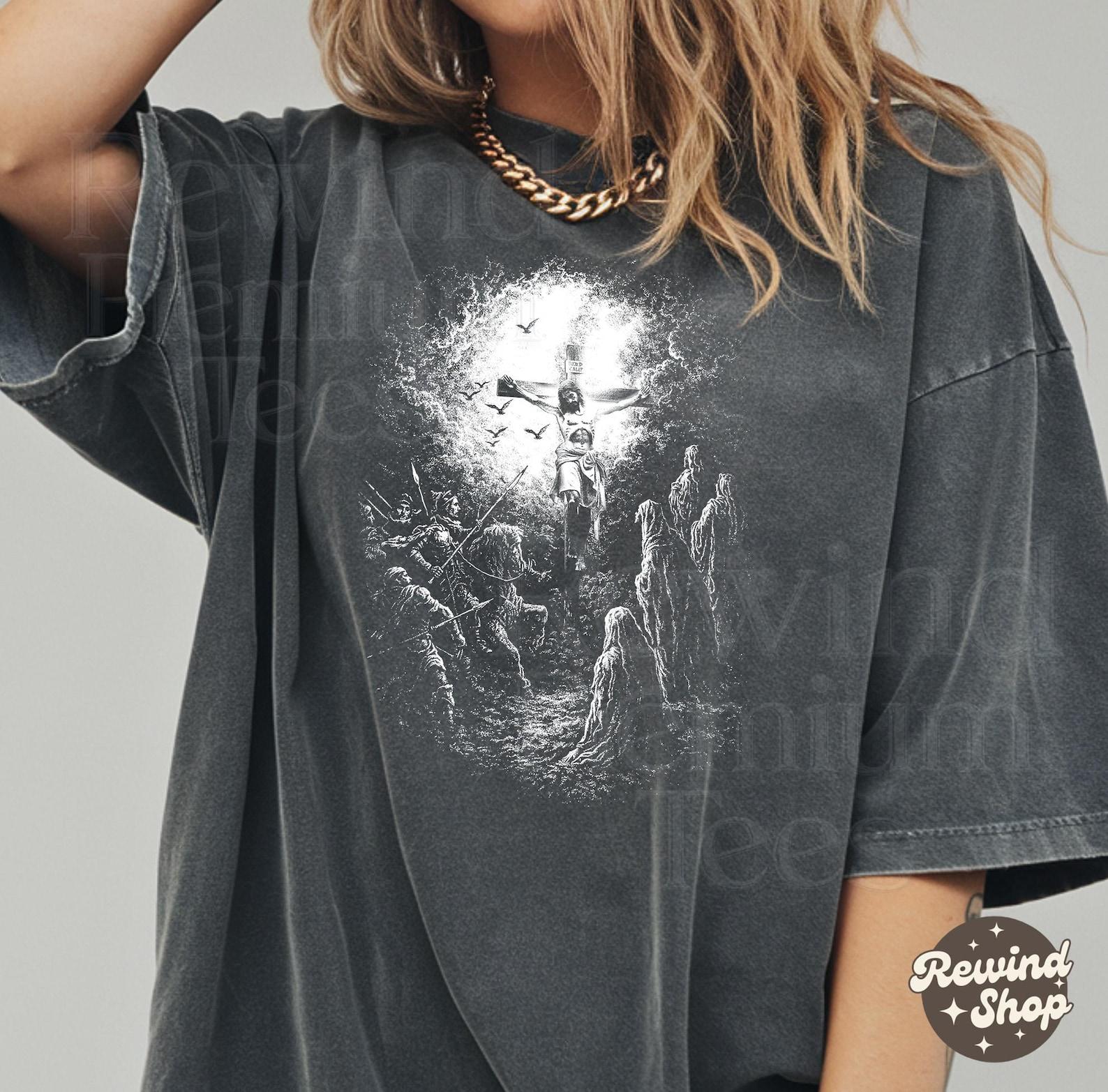 Jesus Crucifixion Comfort Colors Tshirt - Jesus Faith Shirt - Vintage Style Grunge Graphic Tee XL