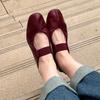 Sheepskin version~ niche new Korean version of red leather ballet Mary Jane women's shoes elastic band single shoes women's flat bottom