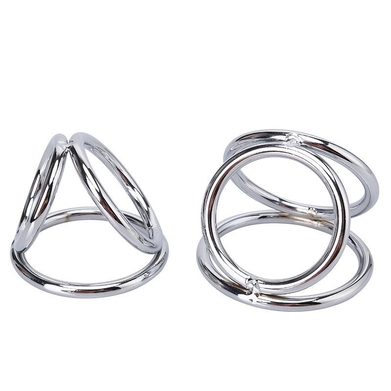 Men's Triple Restraint Metal Cock Ring Set - BDSM Erotic Device