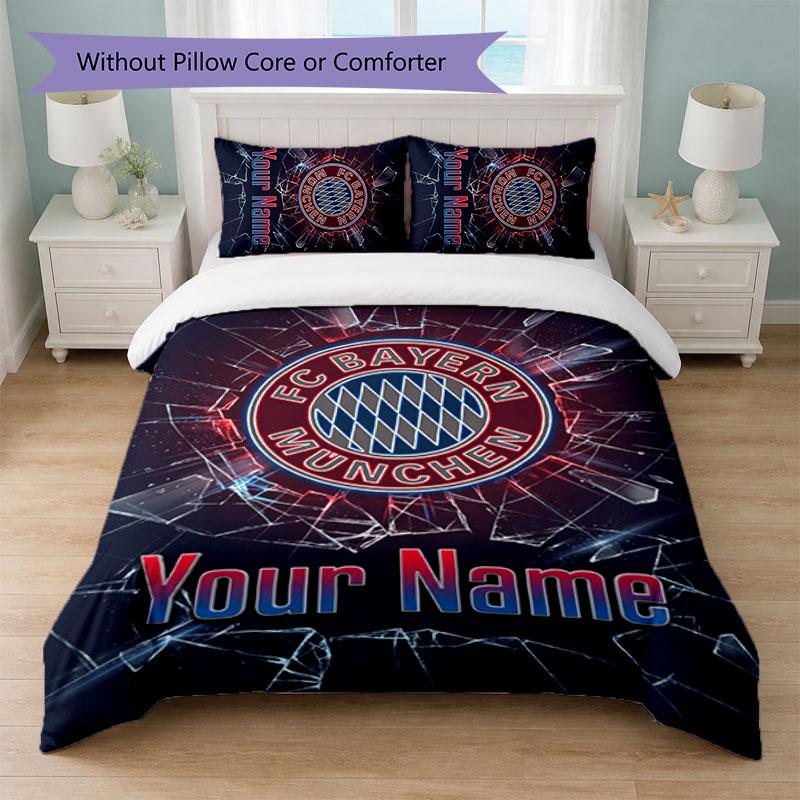 Set Biancheria da Letto Personalizzato Bayern Monaco con Nome Testo 1 Copripiumino+2 Federe Logo Calcio Regalo Personalizzato per Occasioni Speciali Decorazione Camera da Letto