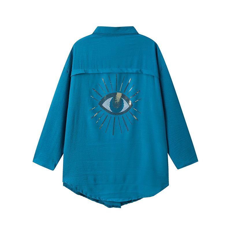 European and American Women's Plus Size Turn-Down Collar Casual Long-Sleeve Shirt for Autumn and Winter.